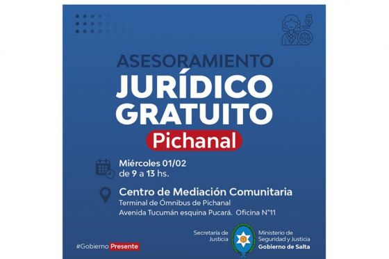 El servicio de asesoramiento jurídico gratuito estará en Colonia Santa Rosa y Pichanal