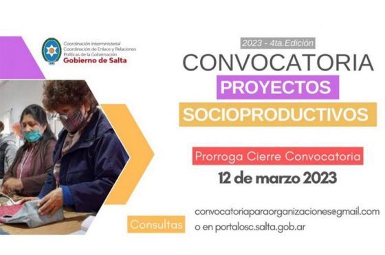 Se extiende el plazo para participar de la 4° edición de Convocatoria de Proyectos Socioproductivos