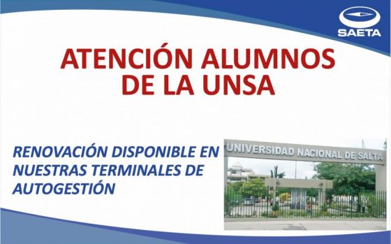 Renovación del Pase Libre para alumnos regulares de la UNSa