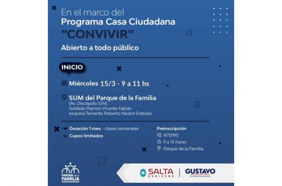 Casa Ciudadana: hoy inicia el taller sobre convivencia social en el Parque de la Familia