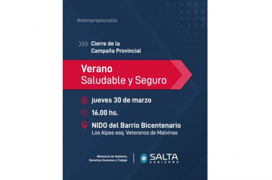 Hoy se realizará el cierre de la campaña provincial Verano Saludable y Seguro en barrio Bicentenario