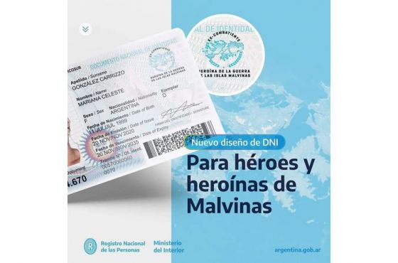 Se encuentra disponible el nuevo diseño de DNI destinado a excombatientes de Malvinas