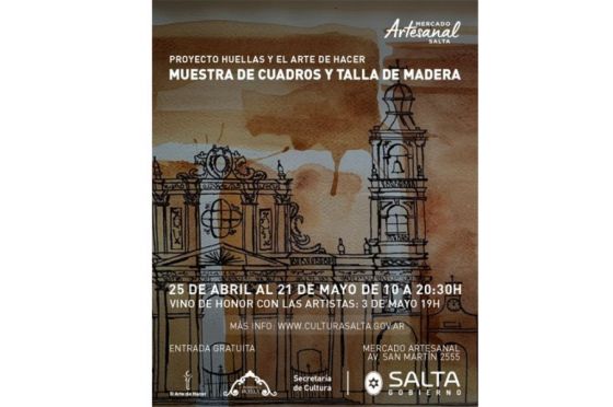 Muestra de cuadros y tallas de madera en el Mercado Artesanal de Salta