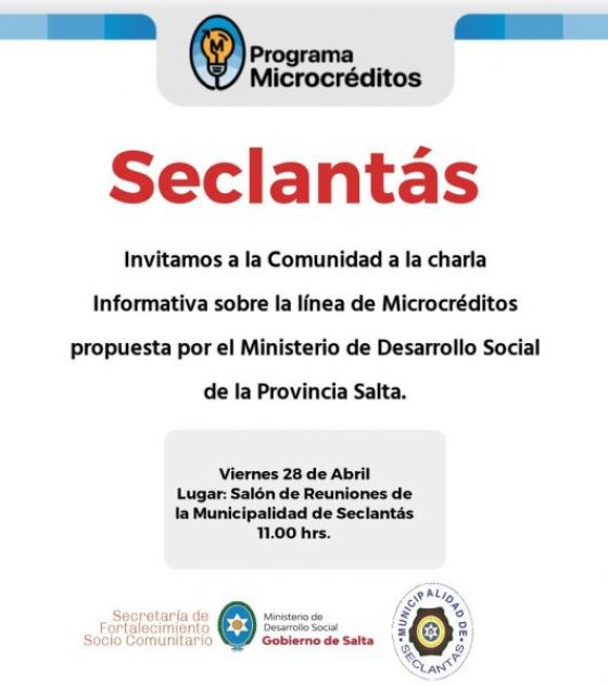 En Seclantás habrá una charla sobre acceso a microcréditos para la comunidad