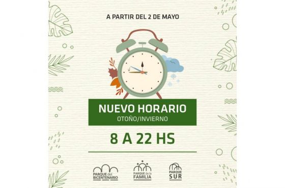 Nuevos horarios de los Parques Urbanos a partir de mayo