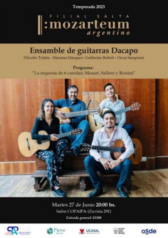 Mozarteum Argentino Filial Salta presenta el concierto del Ensamble Dacapo