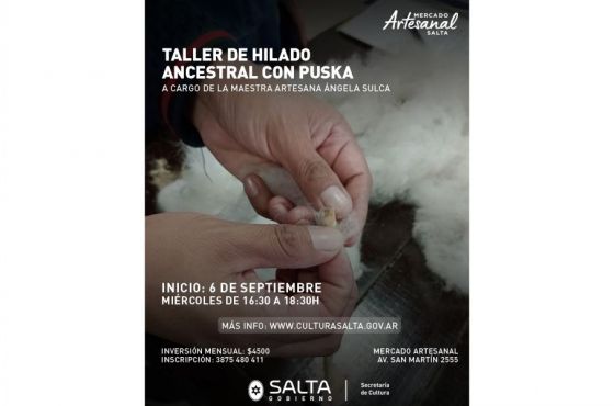 Taller de hilado ancestral con puska en el Mercado Artesanal de Salta