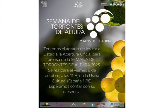 Presentarán a la prensa la Semana del Torrontés de Altura 2023