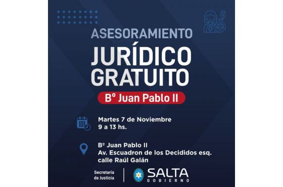 Brindarán asesoramiento jurídico gratuito para vecinos del barrio Juan Pablo II