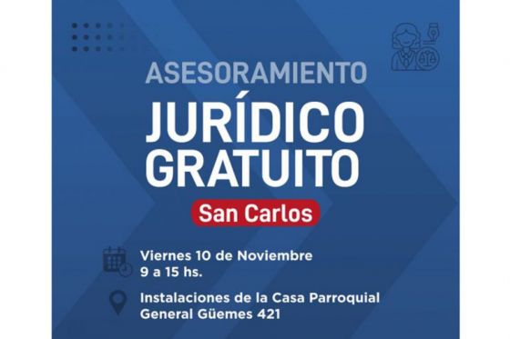 El programa “La Justicia Junto a Vos” brindará hoy asesoramiento jurídico gratuito en San Carlos